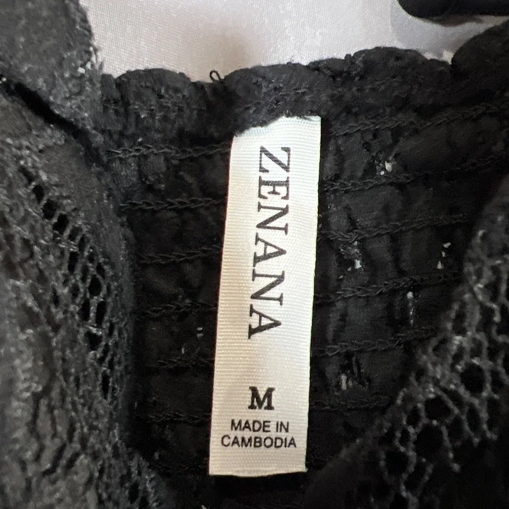 Zenana Camisole Tank Top Kids Medium Black Crochet Lace Ruffled Spaghetti Strap